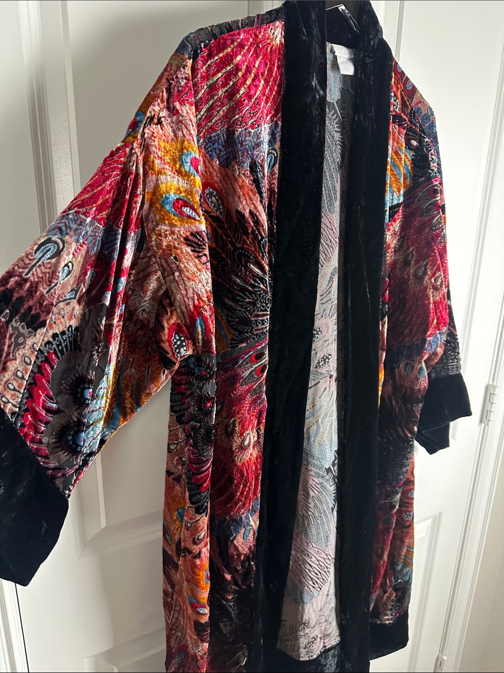 Chico's Travelers Peacock Velvet Burnout Duster Kimono - Picture 3 of 7